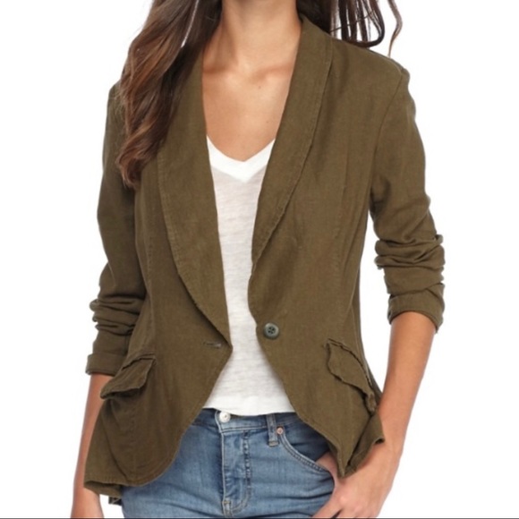 Free People Jackets & Blazers - Free People Linen Blend Mossy Green Blazer